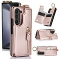 thumbnail image 1 of ELEHOLD for Samsung Galaxy Z Fold 6 Wallet Case, Wallet Card Slot Metal Ring Cover Magnetic Clasp Zipper Soft Drop Proof Protection Case for Samsung Galaxy Z Fold 6,Rosegold, 1 of 9