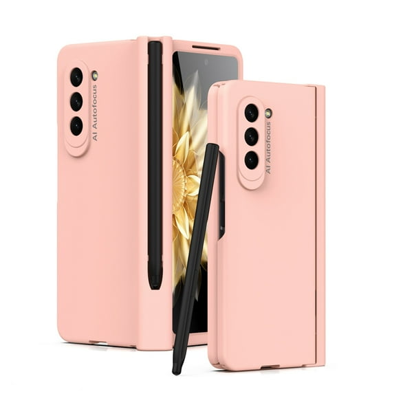 ELEHOLD for Samsung Galaxy Z Fold 7 2025 Rugged Case with Pen Slot Hinge Protection Built-in Screen Protector Shockproof Anti-Fingerprint Lightweight Protective Case with Pen Stylus,Pink