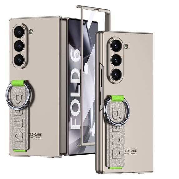 ELEHOLD for Samsung Galaxy Z Fold 7 Case with Built-in Screen Protector, Full Body Cover Ring Holder Hand Strap Slim PC Protective Cover for Samsung Galaxy Z Fold 7,Titaniumgray