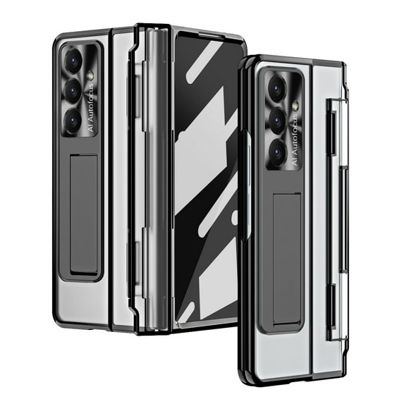 ELEHOLD for Samsung Galaxy Z Fold 7 Case,Transparent Clear Back Cover Hinge Protection with Foldable Kickstand Built-in Screen Protector Shockproof Full Body Case for Samsung Z Fold 7 2025,Black