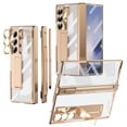 thumbnail image 1 of ELEHOLD for Samsung Galaxy Z Fold 7 Case, Ultra Slim Clear Plating Hinge Protection Pen Holder Kickstand Full Body Phone Case with Screen Protector for Samsung Galaxy Z Fold 7,Gold, 1 of 7