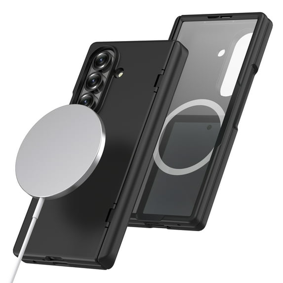 ELEHOLD For Samsung Galaxy Z Fold 7 Rugged Magnetic Case with Screen Protector,Shockproof Hard PC Magnetic Non-Slip Skin-Friendly Hinge Cover Wireless Charging Protective Case, Black