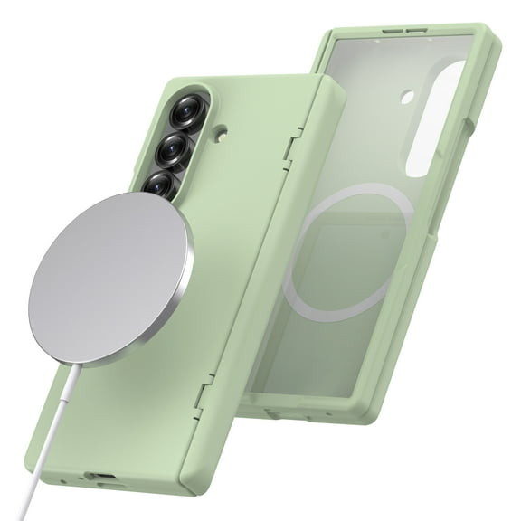 ELEHOLD For Samsung Galaxy Z Fold 7 Rugged Magnetic Case with Screen Protector,Shockproof Hard PC Magnetic Non-Slip Skin-Friendly Hinge Cover Wireless Charging Protective Case, Lightgreen