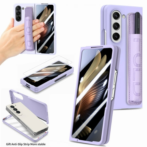 ELEHOLD for Samsung Galaxy Z Fold 7 Skin Case, Feel Matte Back Cover Hard PC Wristband Heavy Duty Shockproof Case with S Pen Holder & Screen Protector for Samsung Galaxy Z Fold 7,Purple
