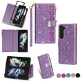 thumbnail image 1 of ELEHOLD for Samsung Galaxy Z Fold 7 Stylish Wallet Case,Bling Glitter Leather Zipper Pocket 9 Card Holders Stand Function Magnetic Clasp Detachable Lanyard Purse Case for Galaxy Z Fold 7, Purple, 1 of 10
