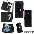 thumbnail image 1 of ELEHOLD for Samsung Galaxy Z Fold 7 Stylish Wallet Case,Bling Glitter Leather Zipper Pocket 9 Card Holders Stand Function Magnetic Clasp Detachable Lanyard Purse Case for Galaxy Z Fold 7, Black, 1 of 10