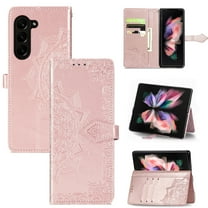 ELEHOLD for Samsung Galaxy Z Fold 7 Wallet Case, Embossed Mandala Leather Magnetic Clasp Kickstand Function Premium Wallet Case with Card Slots Holder for Samsung Galaxy Z Fold 7, Rosegold
