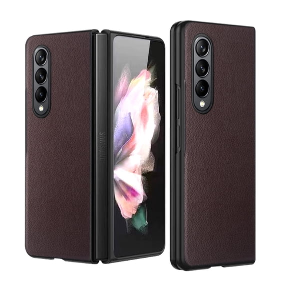 ELEHOLD for Samsung Galaxy Z Fold4 Folio Case with Toughened Glass, Luxury Leather Slim Design Raised Edges Anti-Scratch Camera & Screen Protection Ultra-Thin Case for Samsung Galaxy Z Fold4,Brown
