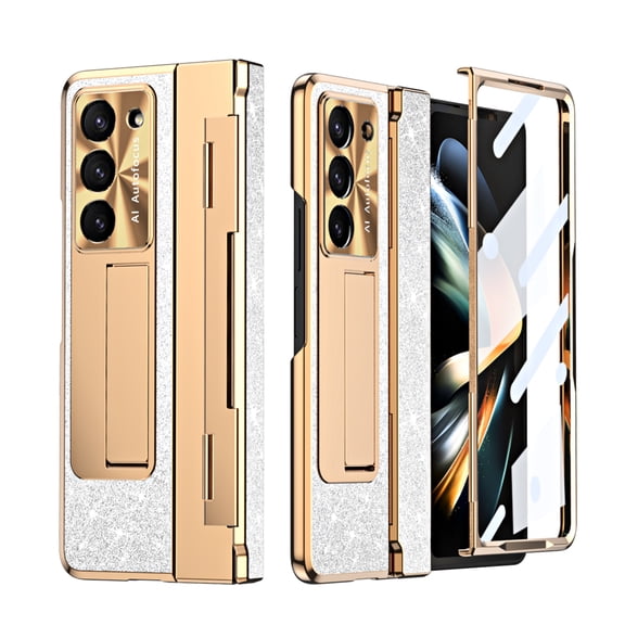 ELEHOLD for Samsung Galaxy Z Fold5 Luxury Glitter Case,with Built-in Screen Protector Hinge Protection Full Body Shockproof Protective Case Compatible with Wireless Charging for Galaxy Z Fold5,Silver