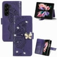 thumbnail image 1 of ELEHOLD for Samsung Galaxy Z Fold5 Wallet Case,Bling Diamond Butterfly Embossed Pattern Leather Wallet Cover Shockproof Magnetic Clasp Card Slots Kickstand Wriststrap Case for Women Girls,Purple, 1 of 14