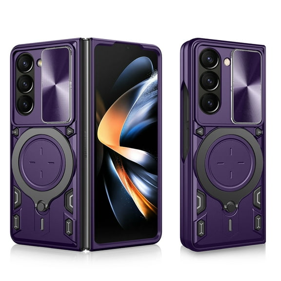 ELEHOLD for Samsung Galaxy Z Fold7 Case,Military Adjustable Ring Holder Kickstand Rugged Heavy Duty Magnetic Shockproof Protective Case with Lens Protective for Samsung Galaxy Z Fold7,Purple