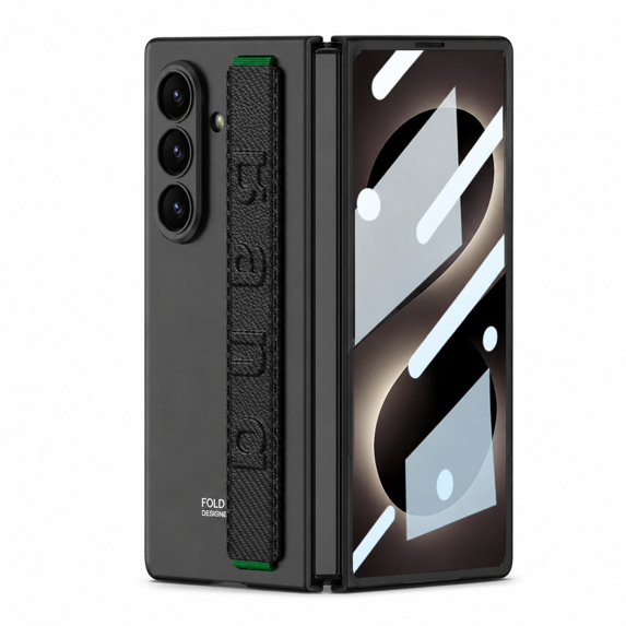 ELEHOLD For Samsung Galaxy Z Fold8 Ultra Full Body Case, with Built-in Screen Protector Non-Slip Wristband Elastic Strap Rugged PC Slim Shockproof Cover,A