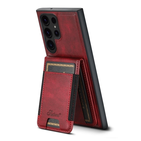 ELEHOLD for Samsung S23 Ultra Case, Compatible with Mag Safe Accessory, 2 in 1 Detachable Magnetic Card Holder Faux Leather Men Women Kickstand Wallet Case for Samsung S23 Ultra ,Red