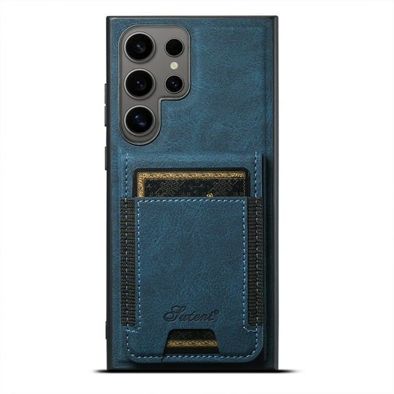 ELEHOLD for Samsung S23 Ultra Case, Compatible with Mag Safe Accessory, 2 in 1 Detachable Magnetic Card Holder Faux Lychee Pattern Leather Kickstand Wallet Case for Samsung S23 Ultra,Blue