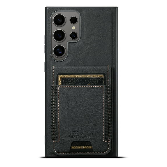 ELEHOLD for Samsung S23 Ultra Case, Compatible with Mag Safe Accessory, 2 in 1 Detachable Magnetic Card Holder Faux Lychee Pattern Leather Kickstand Wallet Case for Samsung S23 Ultra,Black