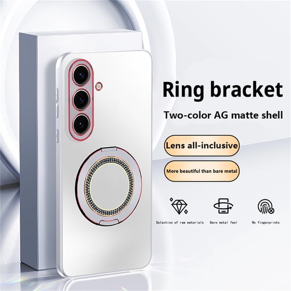 ELEHOLD for Samsung S24 Plus Case, Slim Compatible with Mag Safe Accessory Bling Diamond Ring Kickstand Shockproof Anti-Scratch Protective Rugged Case for Samsung S24 Plus,Titaniumwhite