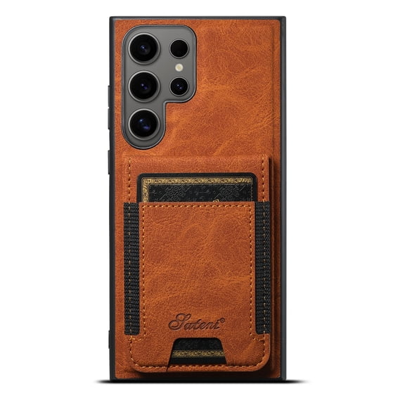 ELEHOLD for Samsung S24 Ultra Case, Compatible with Mag Safe Accessory, 2 in 1 Detachable Magnetic Card Holder Faux Lychee Pattern Leather Kickstand Wallet Case for Samsung S24 Ultra,Khaki