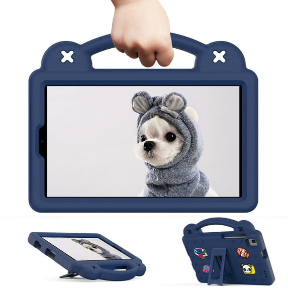 ELEHOLD for Samsung Tab A7 Lite T220 Kids Case, Cute Cartoon EVA Kids-Friendly Handle Grip Kickstand Shockproof Rugged Protective Case for Samsung Tab A7 Lite 8.7" 2021, Navy Blue