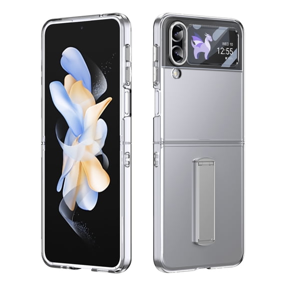 ELEHOLD for Samsung Z Flip 3 Case, Wireless Charging Ice Touch Adjustable Kickstand Slim Shockproof Drop Protective Cover with Screen Protector for Samsung Z Flip 3 ,Silver