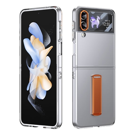 ELEHOLD for Samsung Z Flip 3 Case, Wireless Charging Ice Touch Adjustable Kickstand Slim Shockproof Drop Protective Cover with Screen Protector for Samsung Z Flip 3 ,Orange