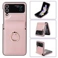 thumbnail image 1 of ELEHOLD for Samsung Z Flip 4 6.7 inch Slim Advanced Leather Texture Case, 360 Degree Rotatable Ring Buckle Magnetic Absorption Tempered Film Protection Shockproof Folding Case,Pink, 1 of 11