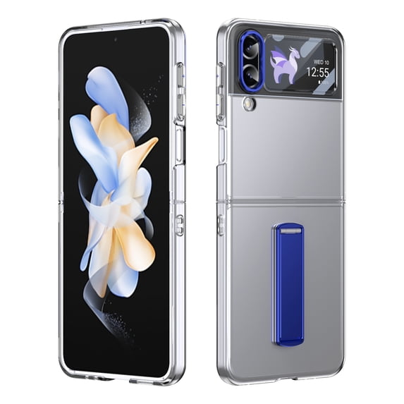ELEHOLD for Samsung Z Flip 4 Case, Wireless Charging Ice Touch Adjustable Kickstand Slim Shockproof Drop Protective Cover with Screen Protector for Samsung Z Flip 4 ,Blue