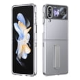 thumbnail image 1 of ELEHOLD for Samsung Z Flip 4 Case, Wireless Charging Ice Touch  Adjustable Kickstand Slim Shockproof Drop Protective Cover with Screen Protector for Samsung Z Flip 4 ,Silver, 1 of 9
