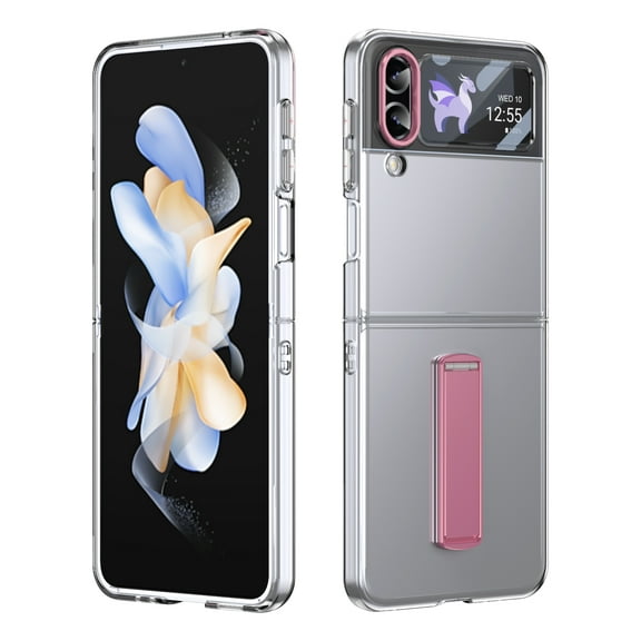 ELEHOLD for Samsung Z Flip 4 Case, Wireless Charging Ice Touch  Adjustable Kickstand Slim Shockproof Drop Protective Cover with Screen Protector for Samsung Z Flip 4 ,Pink