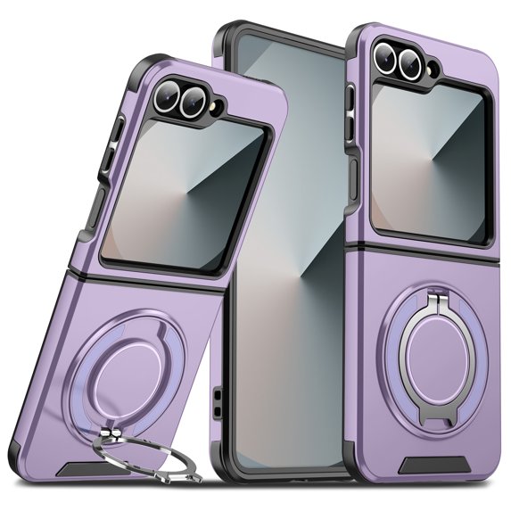 ELEHOLD for Samsung Z Flip 6 Case, Compatible with Mag Safe Accessory Stand Magnetic Ring Holder Len Protective Cover Rugged Heavy Duty Protective Case Cover,Purple