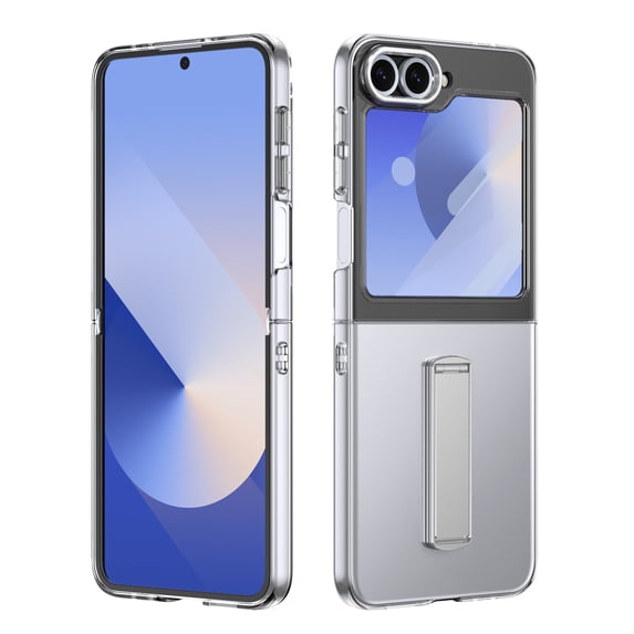 ELEHOLD for Samsung Z Flip 6 Case, Wireless Charging Ice Touch Adjustable Kickstand Slim Shockproof Drop Protective Cover with Screen Protector for Samsung Z Flip 6 ,Silver