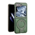 thumbnail image 1 of ELEHOLD for Samsung Z Flip 7 2025 Case, Luxury Soft PU Leather Magnetic Invisible Ring Stand Military Drop Shockproof Non-Slip Protective Phone Case for Samsung Z Flip 7, Green, 1 of 4