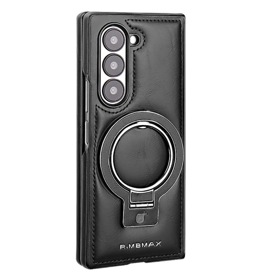 ELEHOLD for Samsung Z Fold 4 Case, Luxury Soft PU Leather Magnetic Invisible Ring Stand Military Drop Shockproof Non-Slip Protective Phone Case for Samsung Z Fold 4, Black