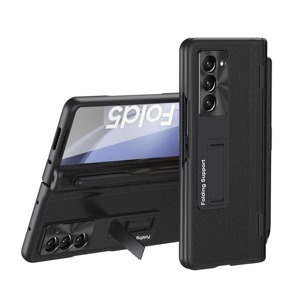 ELEHOLD for Samsung Z Fold 6 Case,All-Inclusive Luxury PU Leather Kickstand Hinge Protection Full Body Screen Protector Fashion Shockproof Case with S Pen & Pen Holder for Samsung Z Fold 6,Black