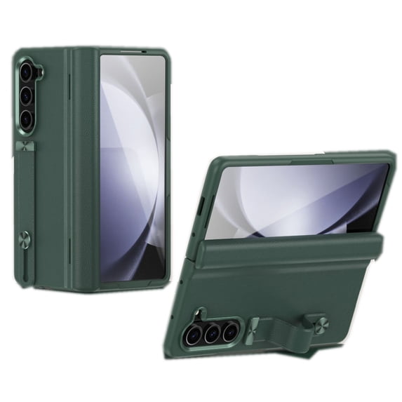 ELEHOLD for Samsung Z Fold 6 Case, Luxury PU Leather Adjustable Hand Strap Kickstand Full Body Shockproof Hinge Protective Cover Case with Screen Protector for Samsung Z Fold 6,Green