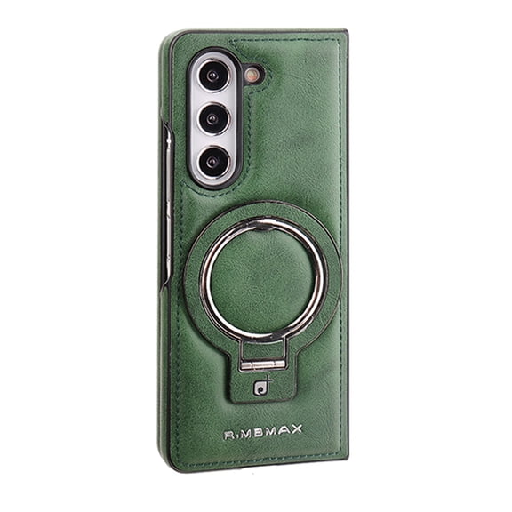 ELEHOLD for Samsung Z Fold 6 Case, Luxury Soft PU Leather Magnetic Invisible Ring Stand Military Drop Shockproof Non-Slip Protective Phone Case for Samsung Z Fold 6, Green