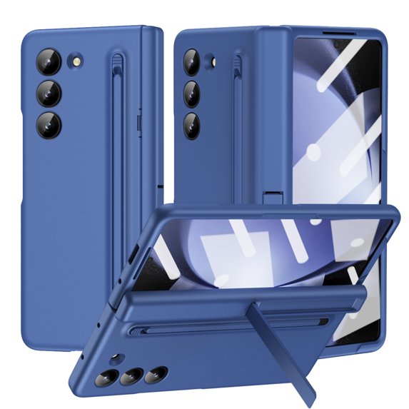 ELEHOLD for Samsung Z Fold 6 Case, Rugged Slim S Pen & Pen Holder Invisible Kickstand Hinge Protection Anti-Scratch Shockproof Protective Case with Screen Protector for Samsung Z Fold 6,Blue