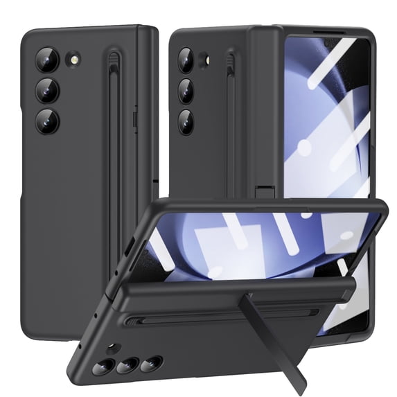 ELEHOLD for Samsung Z Fold 6 Case, Rugged Slim S Pen & Pen Holder Invisible Kickstand Hinge Protection Anti-Scratch Shockproof Protective Case with Screen Protector for Samsung Z Fold 6,Black