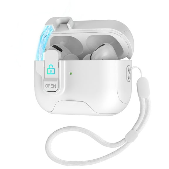 ELEHOLD Secure Lock AirPods Case with Stand For Airpods Pro 2nd Gen (2022) , Magnetic Closure Anti-Loss Strap Cute Color Design Shockproof Protective Cover Supports Wireless Charging,White