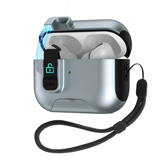 ELEHOLD Secure Lock AirPods Case with Stand For Airpods Pro 3 (2025) , Magnetic Closure Anti-Loss Strap Cute Color Design Shockproof Protective Cover Supports Wireless Charging,Gray