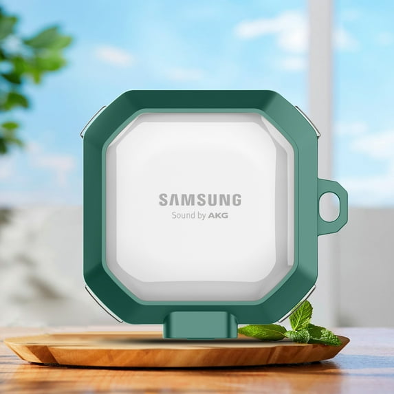 ELEHOLD Secure Lock Clear Case for Samsung Galaxy Buds FE/Galaxy Buds 2 Pro/Galaxy Buds Pro/Galaxy Buds Live/Galaxy Buds 2, TPU Hard Shell Full Body Protective Skin with Keychain,Green