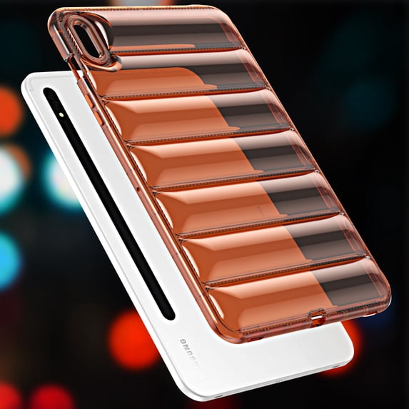 ELEHOLD Shockproof Clear Case for Samsung Galaxy Tab S9 FE+, Soft Clear Anti-Drop Cover Down Jacket Desigh Camera Protection Shockproof Case Cover, Brown