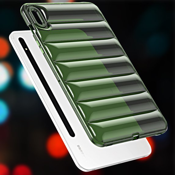 ELEHOLD Shockproof Clear Case for Samsung Galaxy Tab S9 FE+, Soft Clear Anti-Drop Cover Down Jacket Desigh Camera Protection Shockproof Case Cover, Green