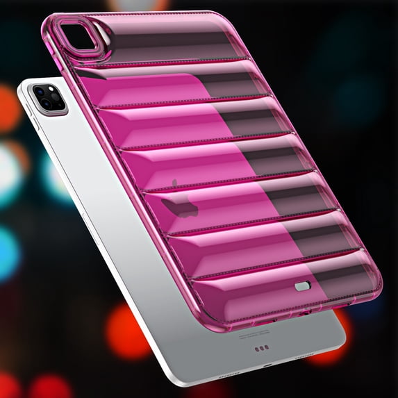 ELEHOLD Shockproof Clear Case for iPad Pro 12.9 inch 2018/2020/2021/2022,iPad Air13 2025/2024, Soft Clear Anti-Drop Cover Down Jacket Desigh Camera Protection Shockproof Case Cover, Rose