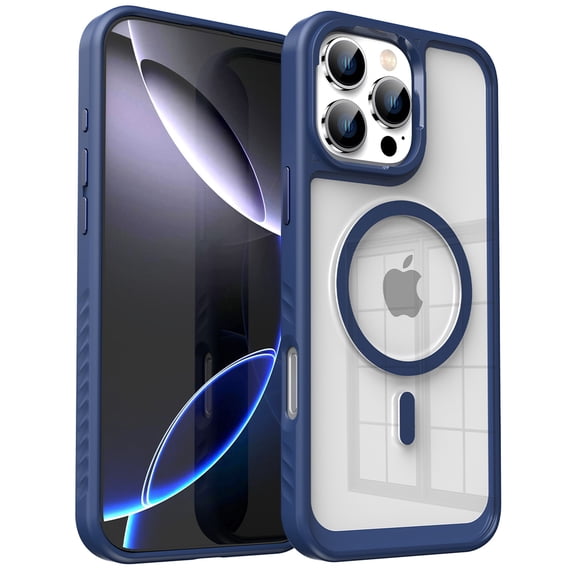 ELEHOLD Shockproof Magnetic Clear Case For iPhone 13, Mag-Safe Compatible, Soft TPU Bumper Drop Protection Anti-Yellow Transparent Back Shockproof Magnetic Case Cover, Royalblue