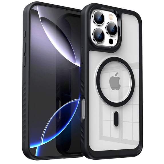 ELEHOLD Shockproof Magnetic Clear Case For iPhone 16 Plus, Mag-Safe Compatible, Soft TPU Bumper Drop Protection Anti-Yellow Transparent Back Shockproof Magnetic Case Cover, Black