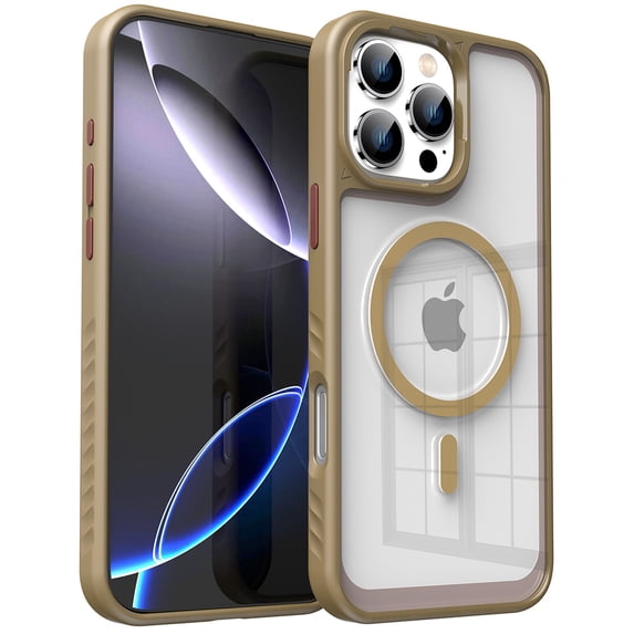 ELEHOLD Shockproof Magnetic Clear Case For iPhone 16 Plus, Mag-Safe Compatible, Soft TPU Bumper Drop Protection Anti-Yellow Transparent Back Shockproof Magnetic Case Cover, Desertgold
