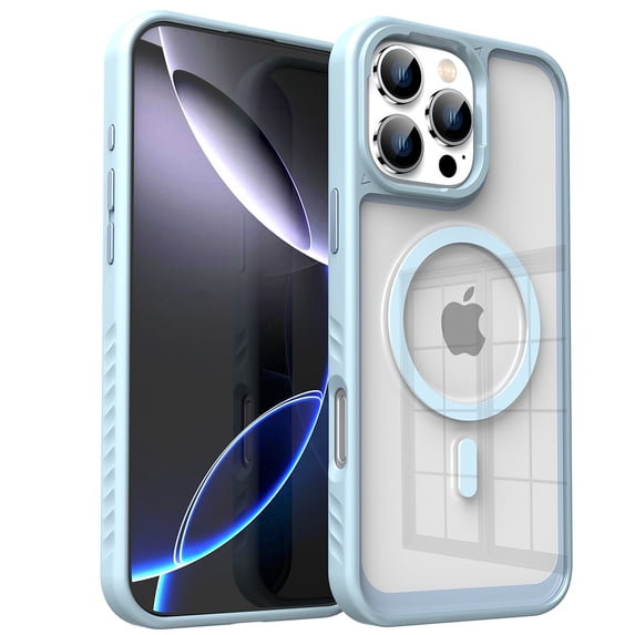 ELEHOLD Shockproof Magnetic Clear Case For iPhone 16 Pro, Mag-Safe Compatible, Soft TPU Bumper Drop Protection Anti-Yellow Transparent Back Shockproof Magnetic Case Cover, Lightblue