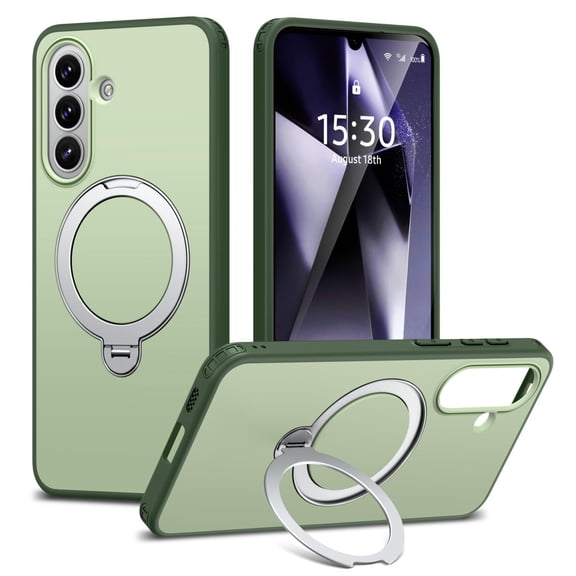ELEHOLD Shockproof Matte Magnetic Ring Kickstand Protective Case Wireless Charging for Samsung Galaxy A37, Green