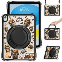 ELEHOLD Shockproof Protective Case for iPad 10th 2022/11th (A16) Gen 2025, Cute Animals Design 360° Rotating Stand Rugged Shockproof Clear Case with Shoulder Strap,Cat
