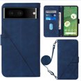 thumbnail image 1 of ELEHOLD Shoulder Strap PU Leather Wallet Case for Google Pixel 7 Pro Ultra slim Soft TPU Magnetic Clasp Flip Folio with Kickstand Shockproof Removable Adjustable Crossbody Shoulder Strap Wallet,Blue, 1 of 9